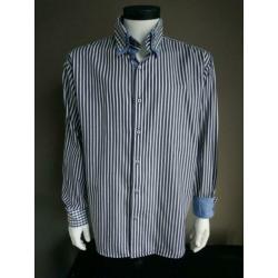 Claude Vigo overhemd. Blauw Wit gestreept. Maat XL.