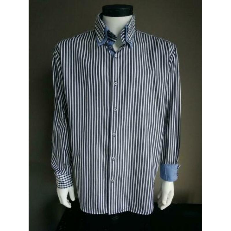 Claude Vigo overhemd. Blauw Wit gestreept. Maat XL.