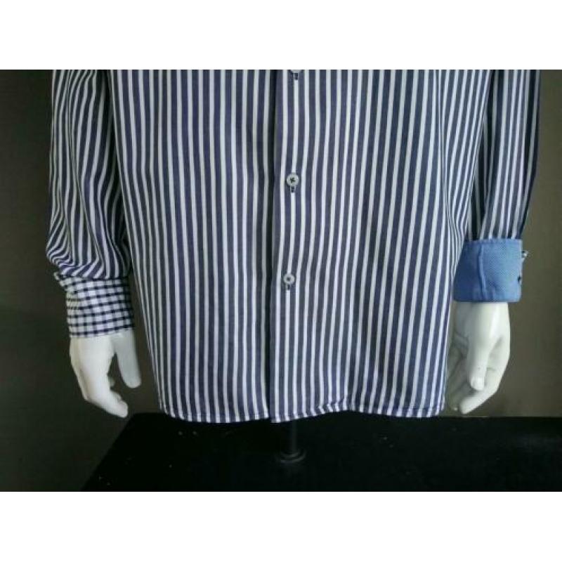 Claude Vigo overhemd. Blauw Wit gestreept. Maat XL.
