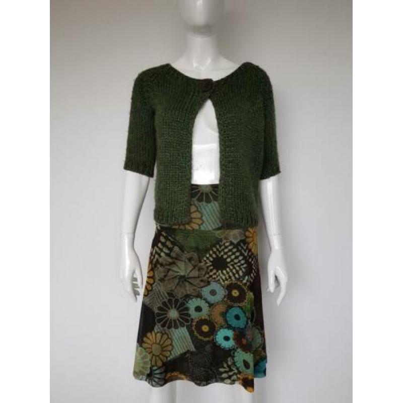 WAX Collection A-lijn rok. Mt. 36. Groen/print.