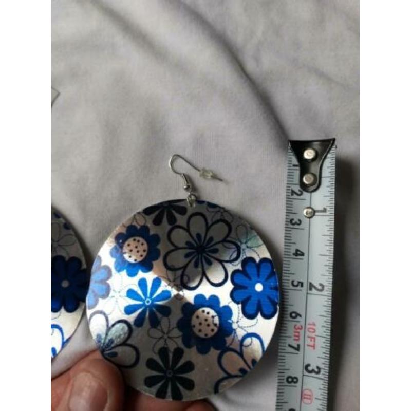 3+1 GRATIS! #1 Grote ronde oorbellen zilverkleur met blauw