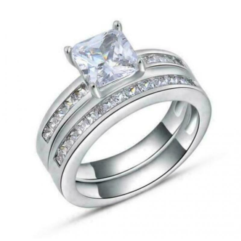 Dubbele ring met zirconia - goede kwaliteit - maat 7 / 8 / 9