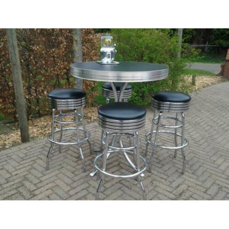 Amerikaanse bar tafel + barkrukken Bel Air fifties , sixties