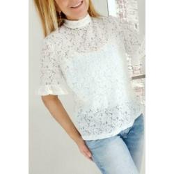 ? NIEUW? AAIKO | Prachtige wit kanten blouse met ruche - S
