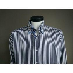 Claude Vigo overhemd. Blauw Wit gestreept. Maat XL.