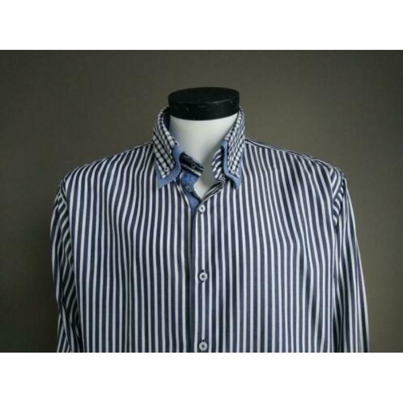 Claude Vigo overhemd. Blauw Wit gestreept. Maat XL.
