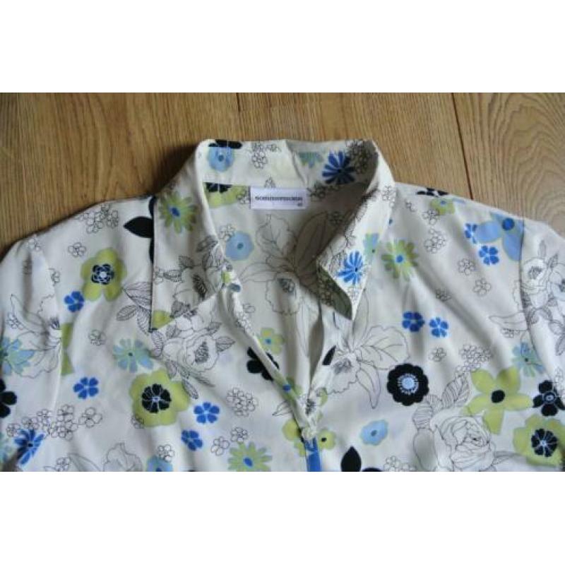 sommermann blouse 46 wit met blauwe bloemetjes zga nieuw