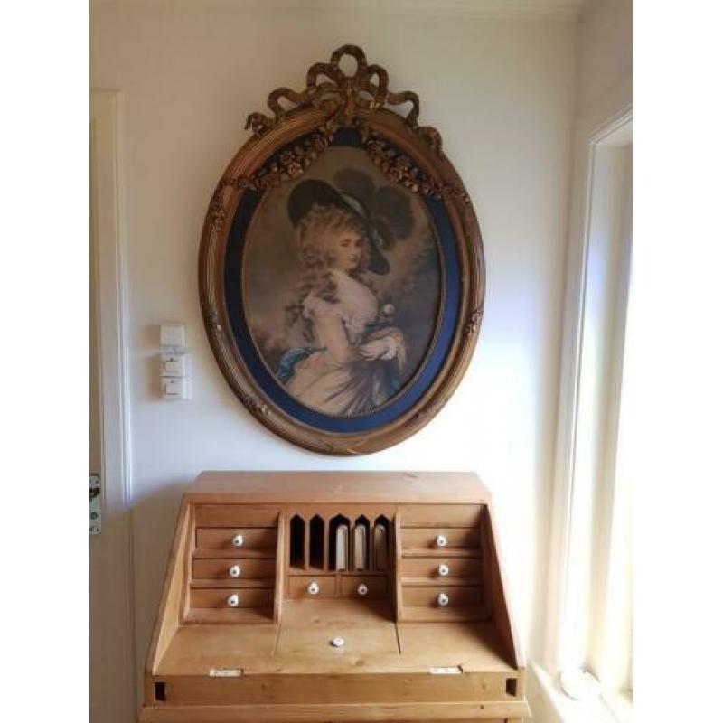 Brocante grote oude lijst met oude prent