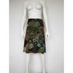 WAX Collection A-lijn rok. Mt. 36. Groen/print.