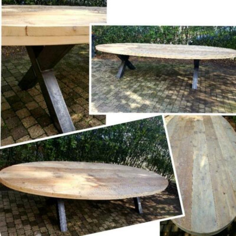 Ovale vergadertafel, bureau. Steigerhouten tafels op maat...