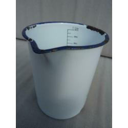 Antieke Emaille Maatbeker Wit / Blauw opdruk VOOR HUISHOUDEL