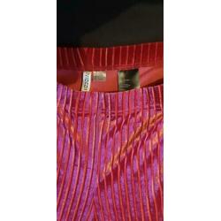 H&M flared broek roze, rib stof. 1x gedragen, maat L