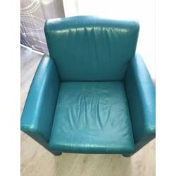 Turquoise leren stoelen groen blauw kuipstoelen fauteuil
