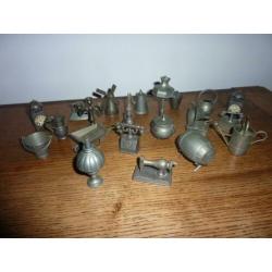 tinnen miniaturen, tin, letterbak, poppenhuis, verzamelen