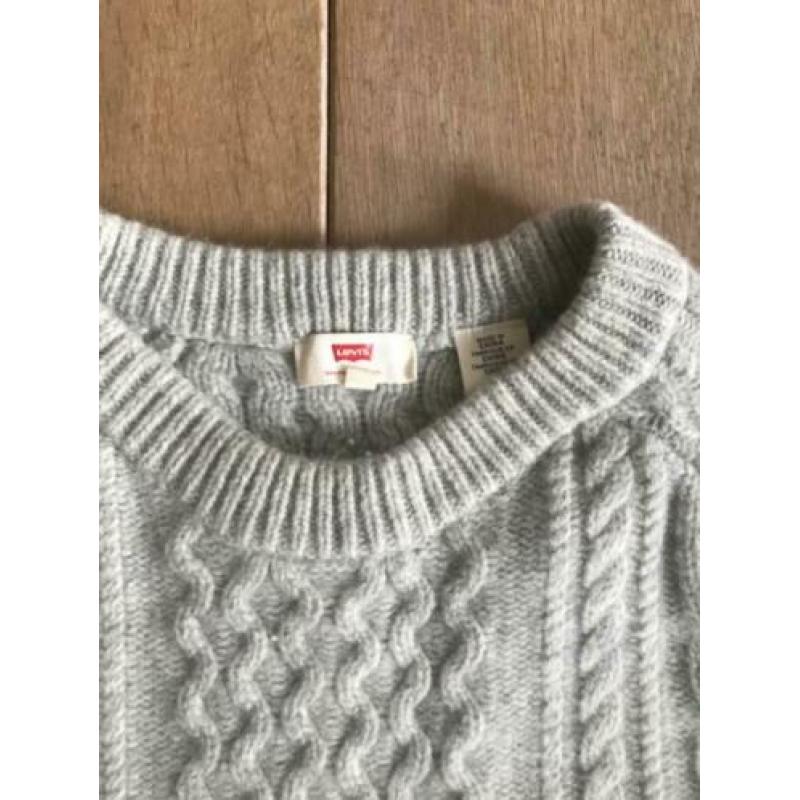 Levi's gebreide trui, grijs, 100% zachte wol, maat S, Aran