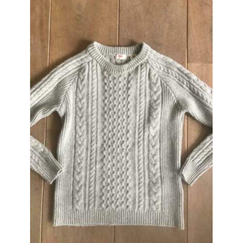 Levi's gebreide trui, grijs, 100% zachte wol, maat S, Aran