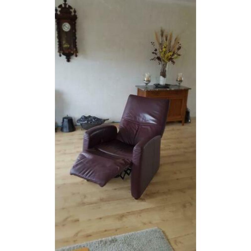 Relaxstoelen, leer, aubergine, 2 stuks.