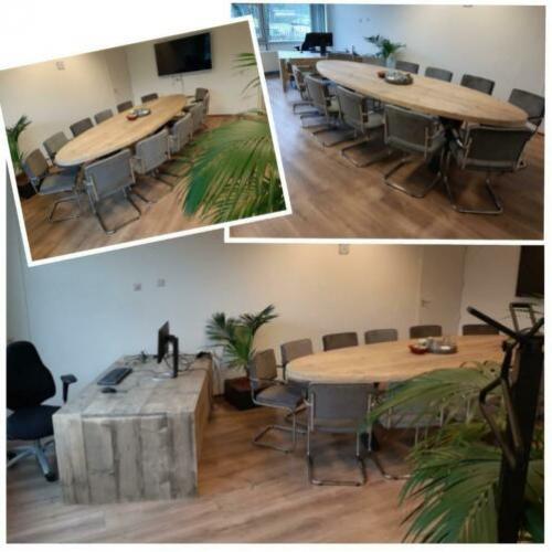 Ovale vergadertafel, bureau. Steigerhouten tafels op maat...