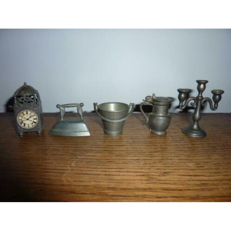 tinnen miniaturen, tin, letterbak, poppenhuis, verzamelen