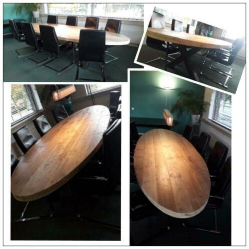 Ovale vergadertafel, bureau. Steigerhouten tafels op maat...