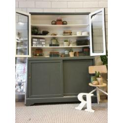 Vintage/Industriële grijze winkelkast,Brocante buffetkast