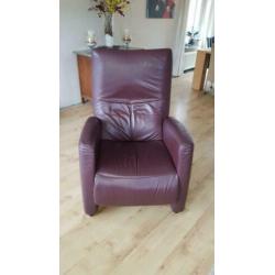 Relaxstoelen, leer, aubergine, 2 stuks.