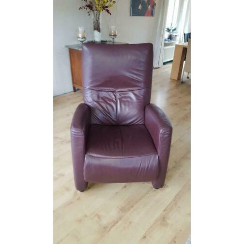 Relaxstoelen, leer, aubergine, 2 stuks.