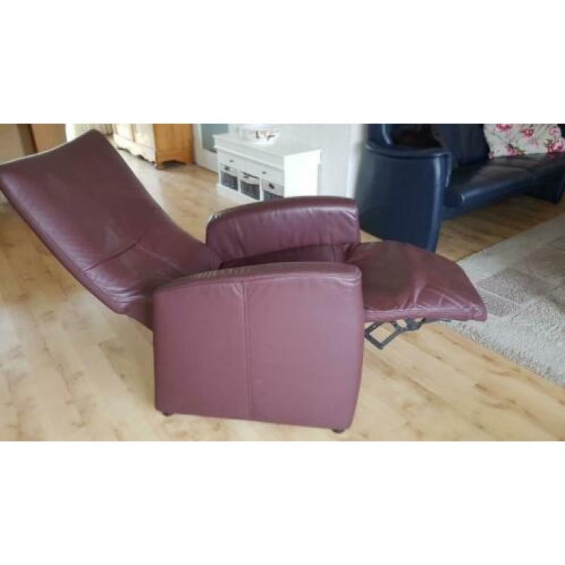 Relaxstoelen, leer, aubergine, 2 stuks.