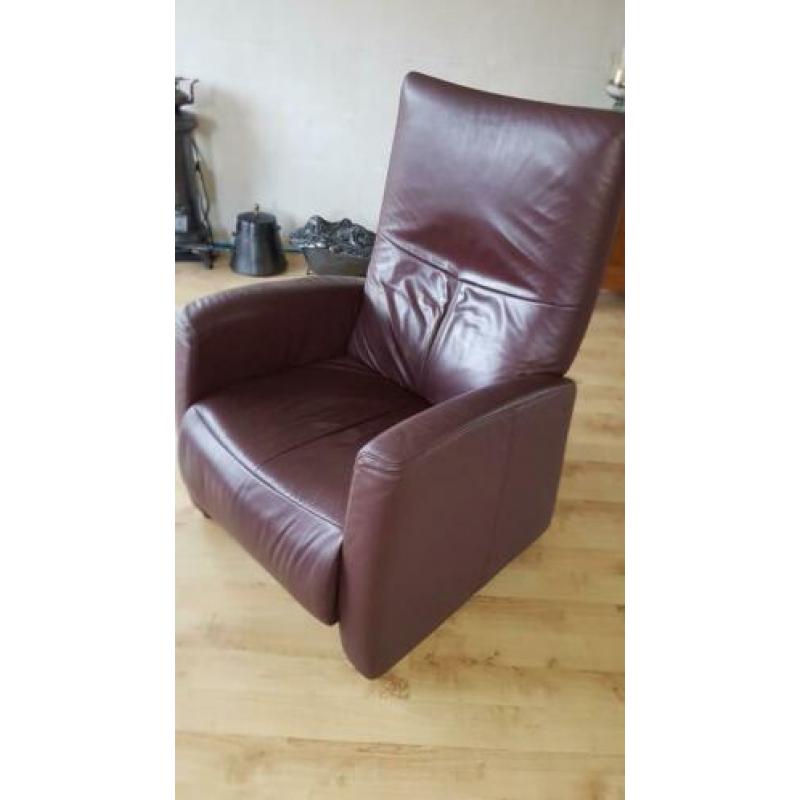 Relaxstoelen, leer, aubergine, 2 stuks.