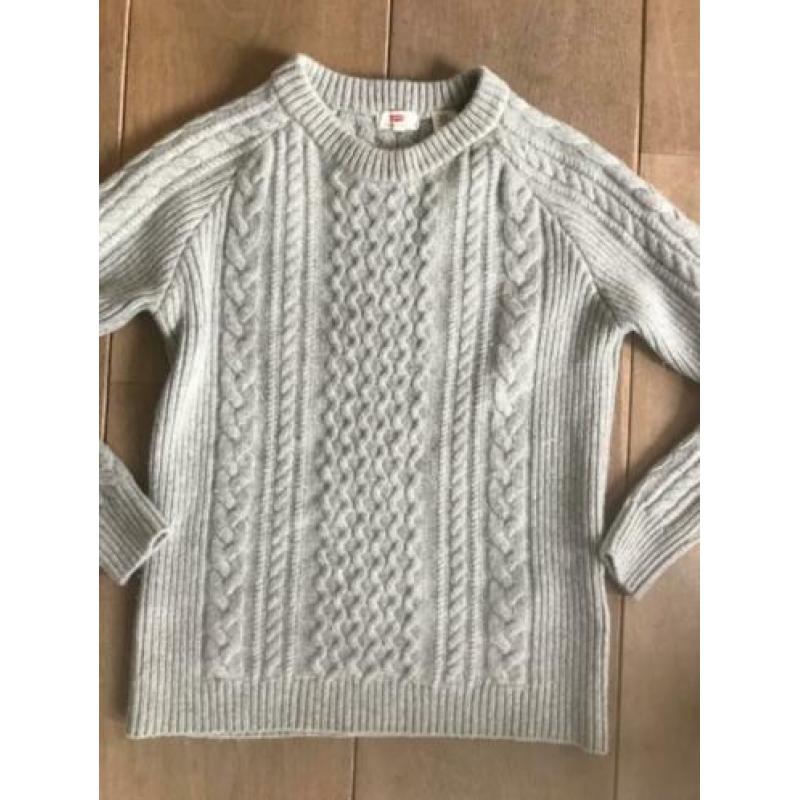 Levi's gebreide trui, grijs, 100% zachte wol, maat S, Aran