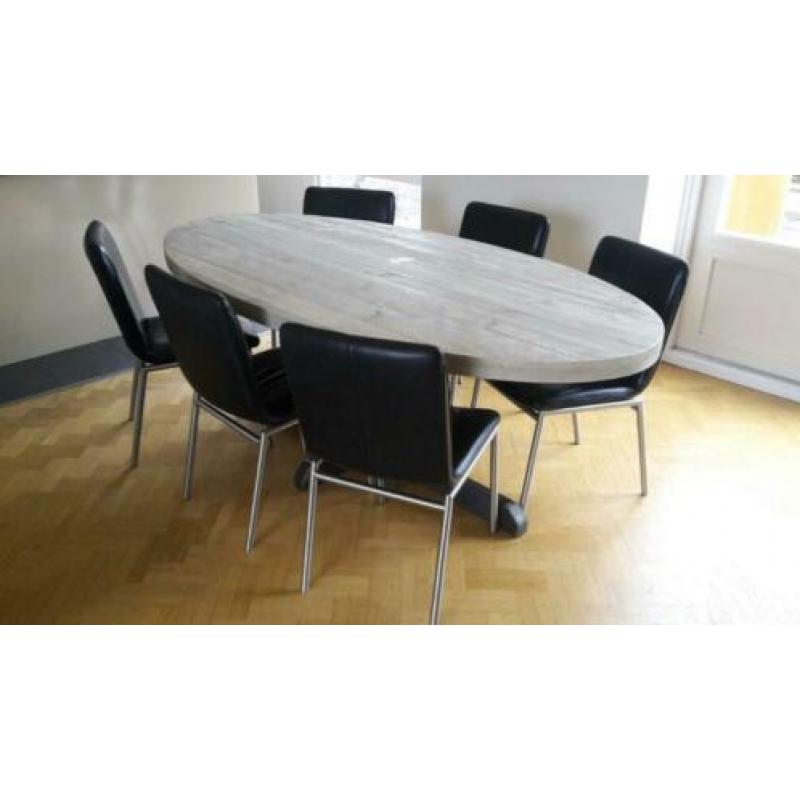 Ovale vergadertafel, bureau. Steigerhouten tafels op maat...