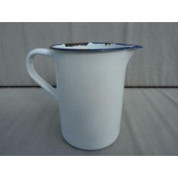 Antieke Emaille Maatbeker Wit / Blauw opdruk VOOR HUISHOUDEL