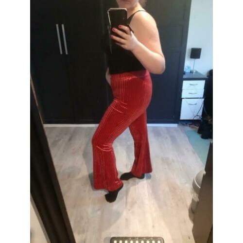 H&M flared broek roze, rib stof. 1x gedragen, maat L