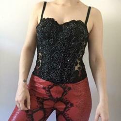 Vintage glitter korset, 36C. ZGAN! Bustier, lace, floral