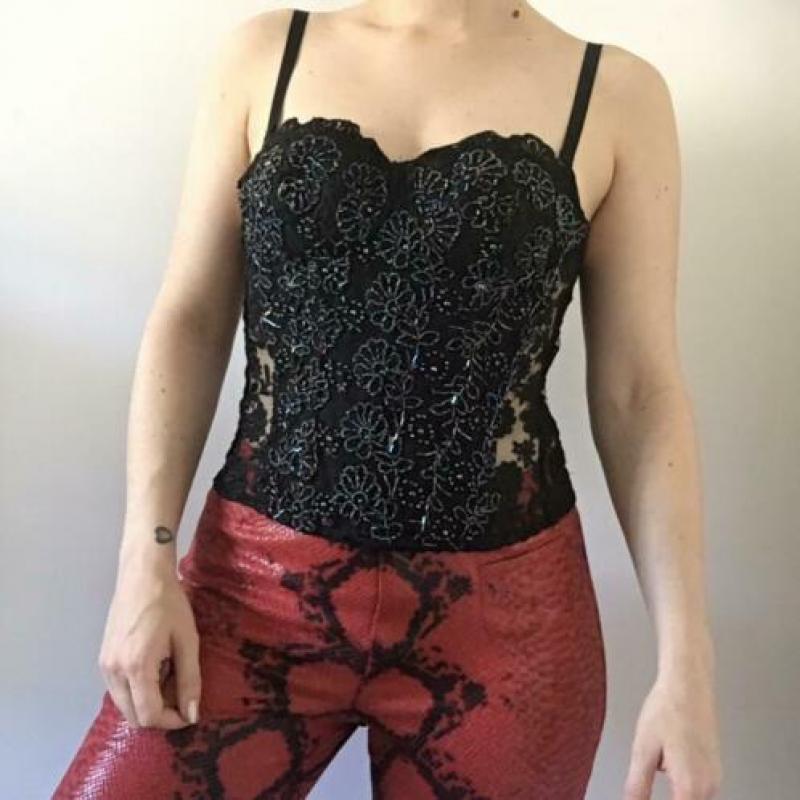 Vintage glitter korset, 36C. ZGAN! Bustier, lace, floral
