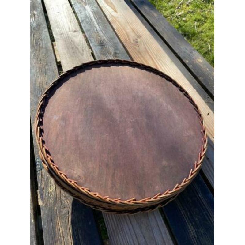 Rieten / houten dienblad met zonnebloemen