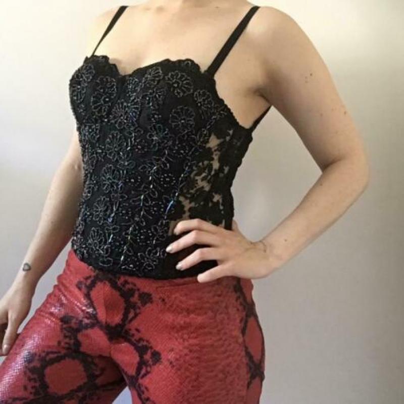 Vintage glitter korset, 36C. ZGAN! Bustier, lace, floral