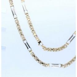 Plat Gouden Bicolor Koningsketting Witgouden plaatjes 14 Krt