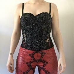 Vintage glitter korset, 36C. ZGAN! Bustier, lace, floral