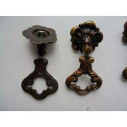 5 stuks oude koperen lade/kast grepen
