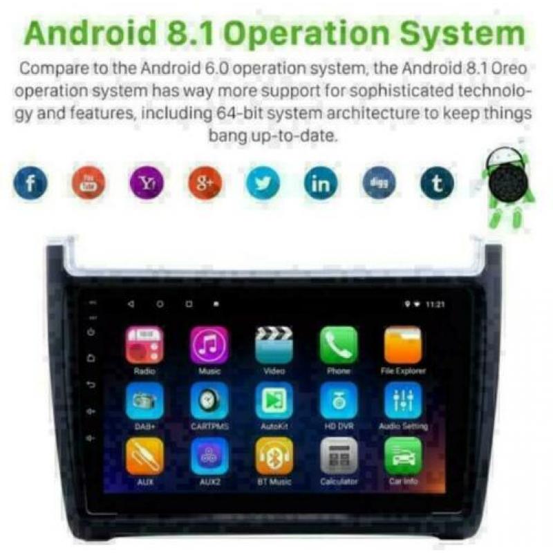 VW Polo bluemotion radio navigatie android 8.1 wifi dab 9''