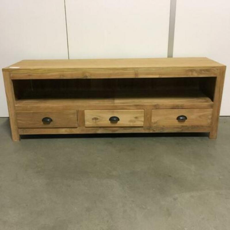 TV meubel - massief teak - 140 cm breed - 3 lades -TTM Wonen