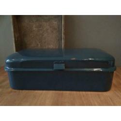 Oude brocante emaille broodtrommel trommel petrol *Etage3*