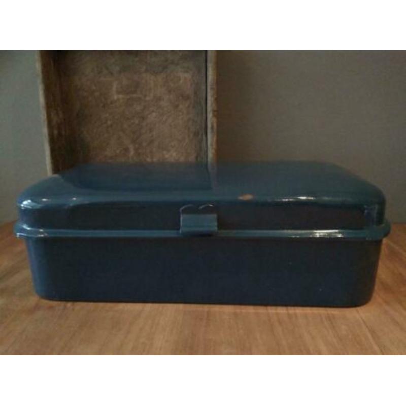 Oude brocante emaille broodtrommel trommel petrol *Etage3*