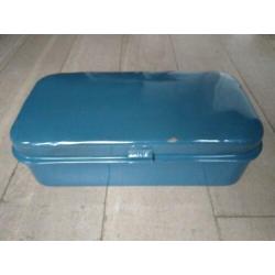 Oude brocante emaille broodtrommel trommel petrol *Etage3*