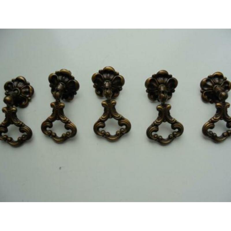 5 stuks oude koperen lade/kast grepen