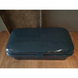 Oude brocante emaille broodtrommel trommel petrol *Etage3*