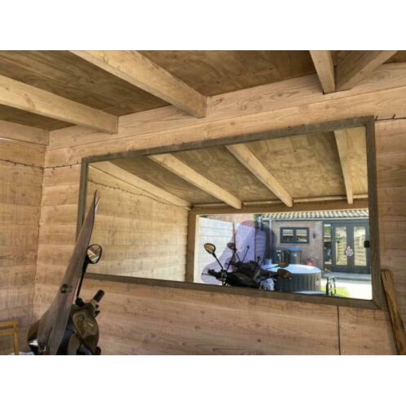 Spiegel met teakhouten rand voor binnen/buiten 220 X 100