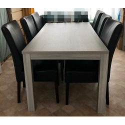 Grijs eiken eettafel met 6 stoelen