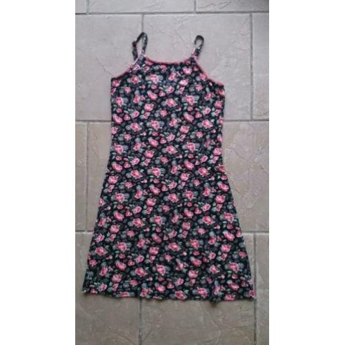 Petit Louie: leuk zomer jurkje zwart roze bloemen maat 10-12